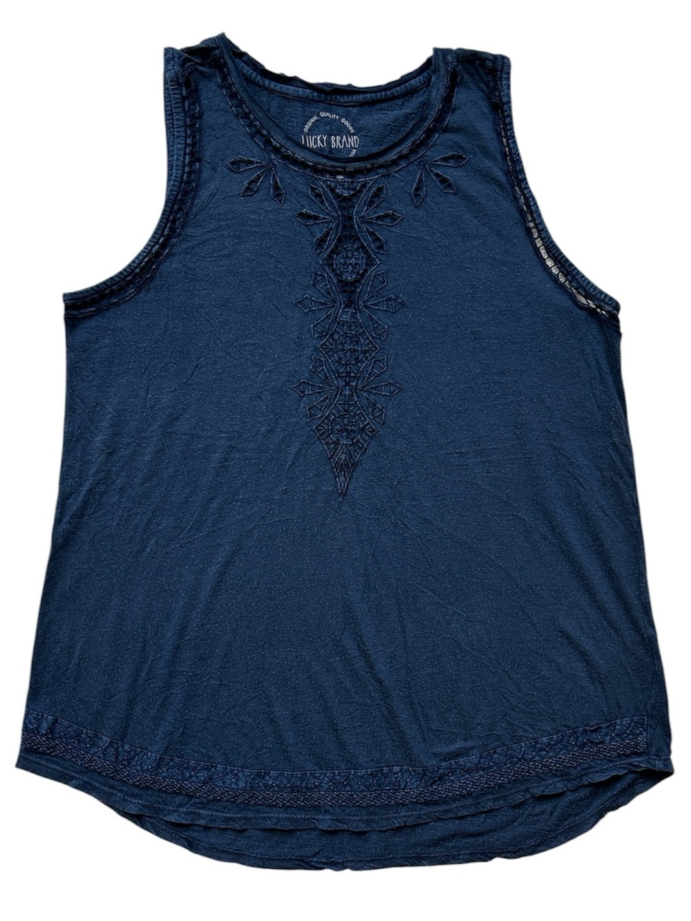 Lucky Brand Navy Embroidered Washed Tank Top Size Large NWT